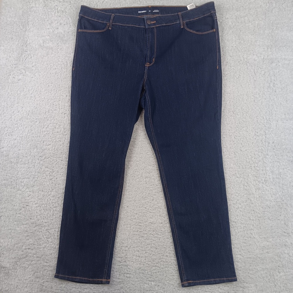 Old Navy Straight Jeans Womens 20 Dark Wash High-Rise Stretch Denim 1166
